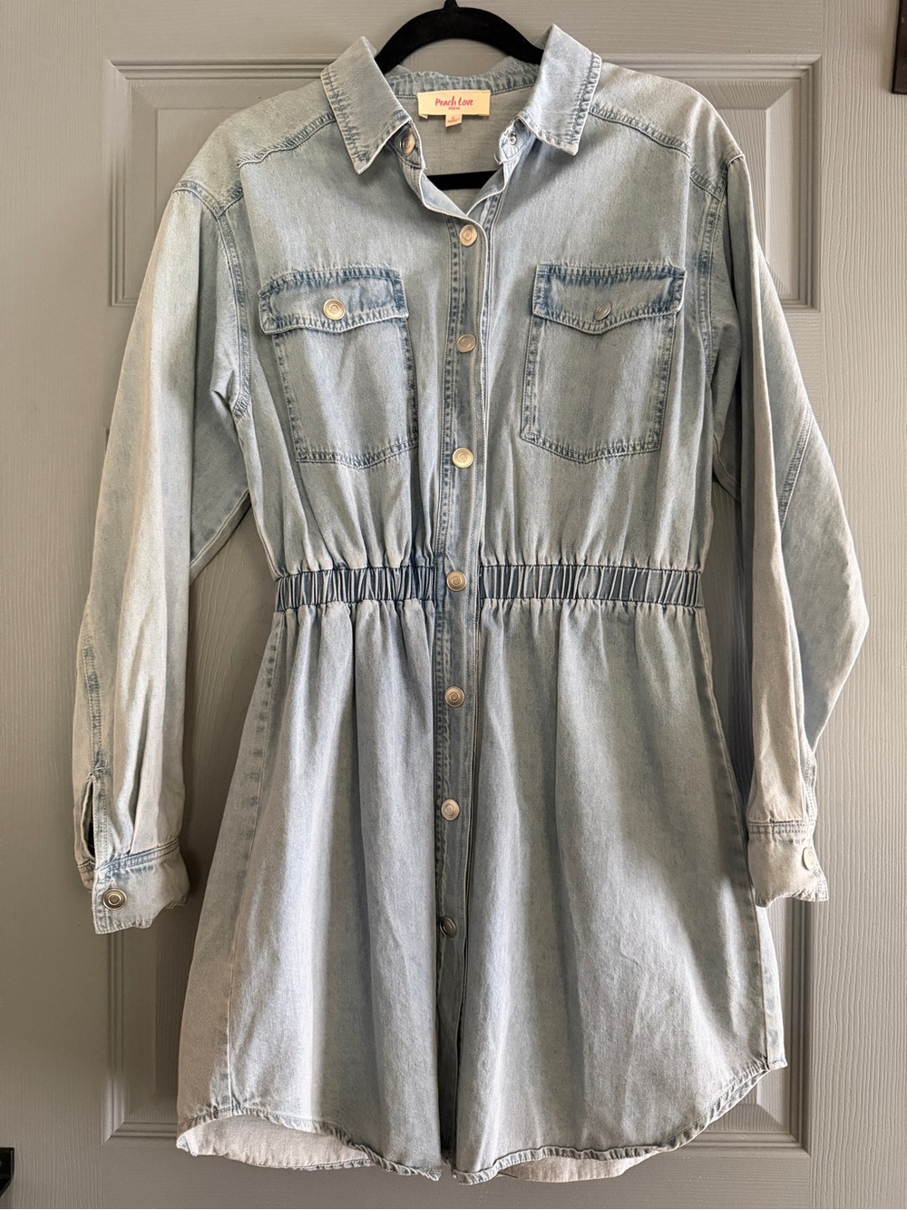 Peach Love California Light Blue Denim Shirt Dress